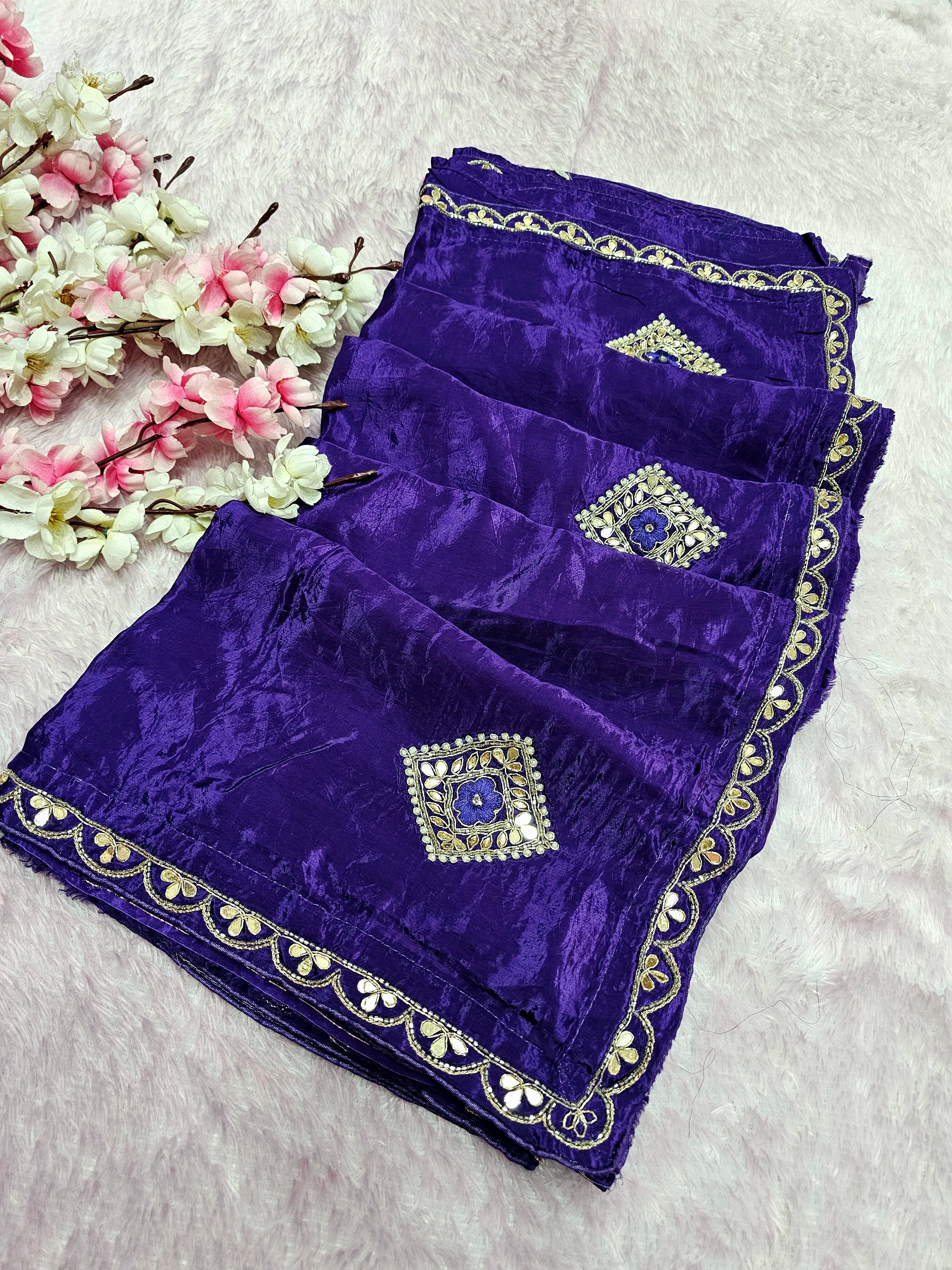 12456 Designer Pure H.O. Silk Traditional Rajasthani Saree with Hand Work - Purple
