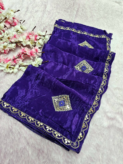 12456 Designer Pure H.O. Silk Traditional Rajasthani Saree with Hand Work - Purple