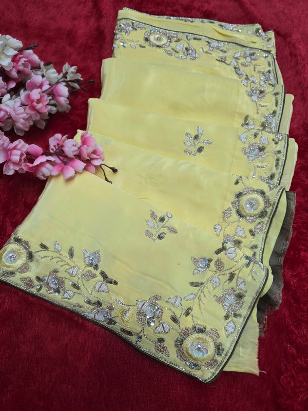 शुद्ध टसर सिल्क हाथ से बनी लेहरिया साड़ी प्रीमियम गोटापट्टी वर्क के साथ - 8837