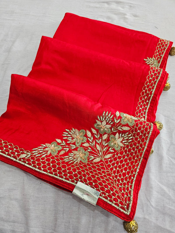 681004 Designer Pure Russian Silk Saree With Beautiful Cutdala and Zardosi Work