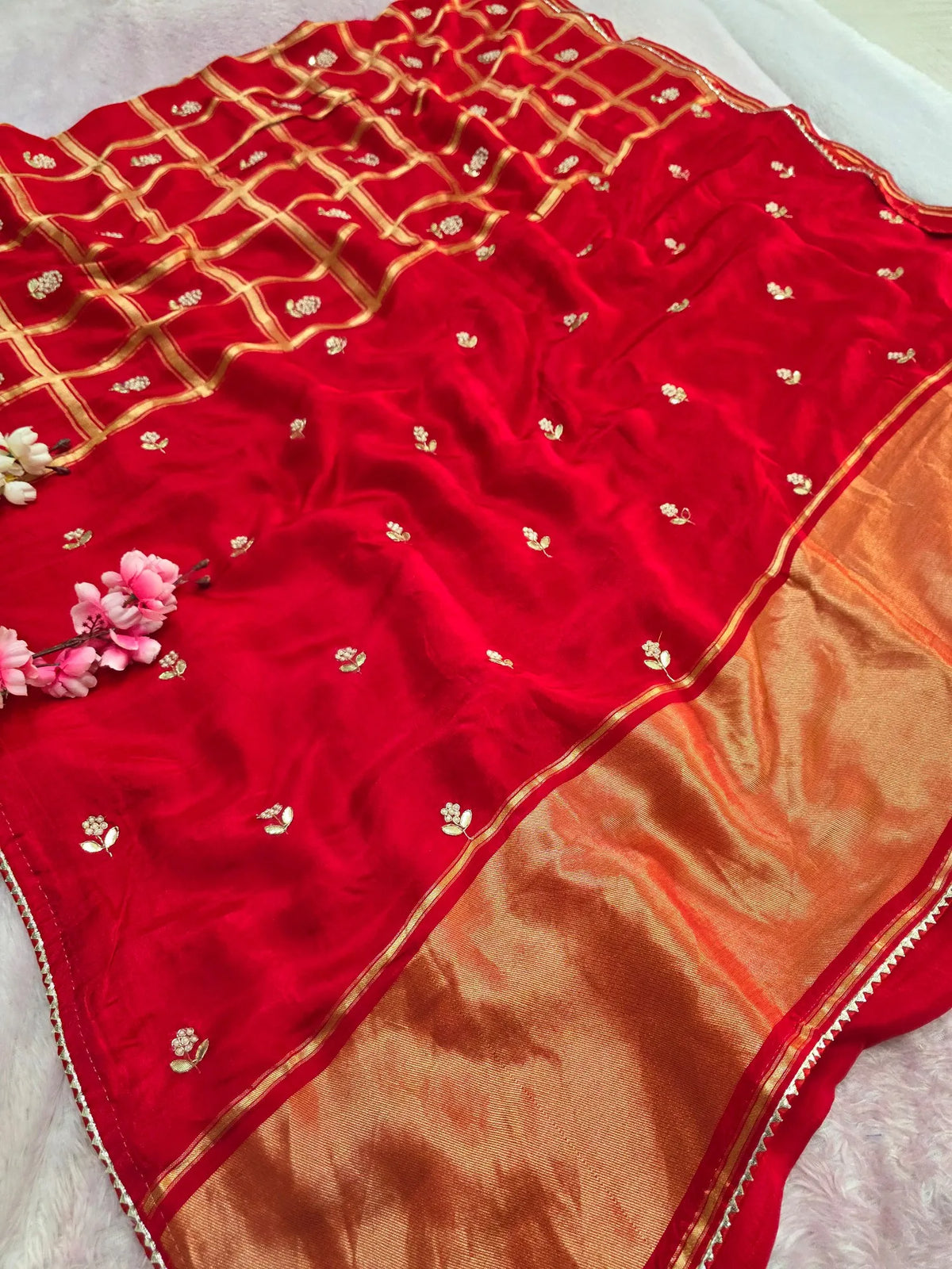 5280 Pure Upada Silk Saree with Ghatchola With Handwork - Red