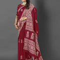 911007 Very Soft and Premium Looking Semi Dola Silk Batik Print Saree - Maroon