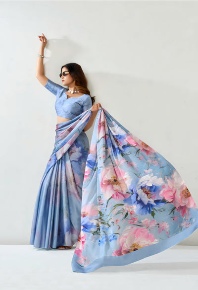 101305 Bollywood Style Digital Print Soft Italian Crepe Silk Saree