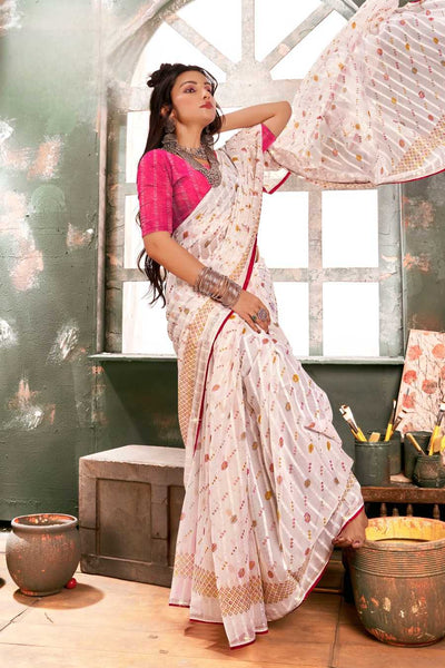 942001 Very Elegant Chiffon Crepe Silk Print Saree with Swarovski on Border - Rani