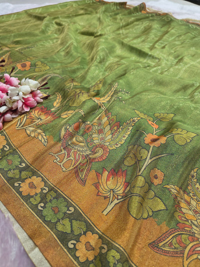 CA0795 Soft Tissue Silk Designer Printed Saree - Green