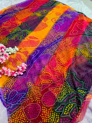CA1043 Lightweight Elegant Semi Chiffon Bandhani Print Saree - Purple
