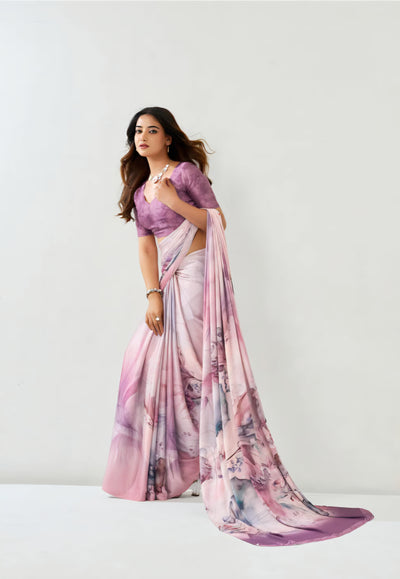 101306 Bollywood Style Digital Print Soft Italian Crepe Silk Saree