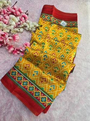 CA1525 Soft Silk Designer Patola Print Saree - Yellow