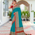 920002 Very Soft and Premium Looking Cotton Saree with Zari Border - Teal Blue