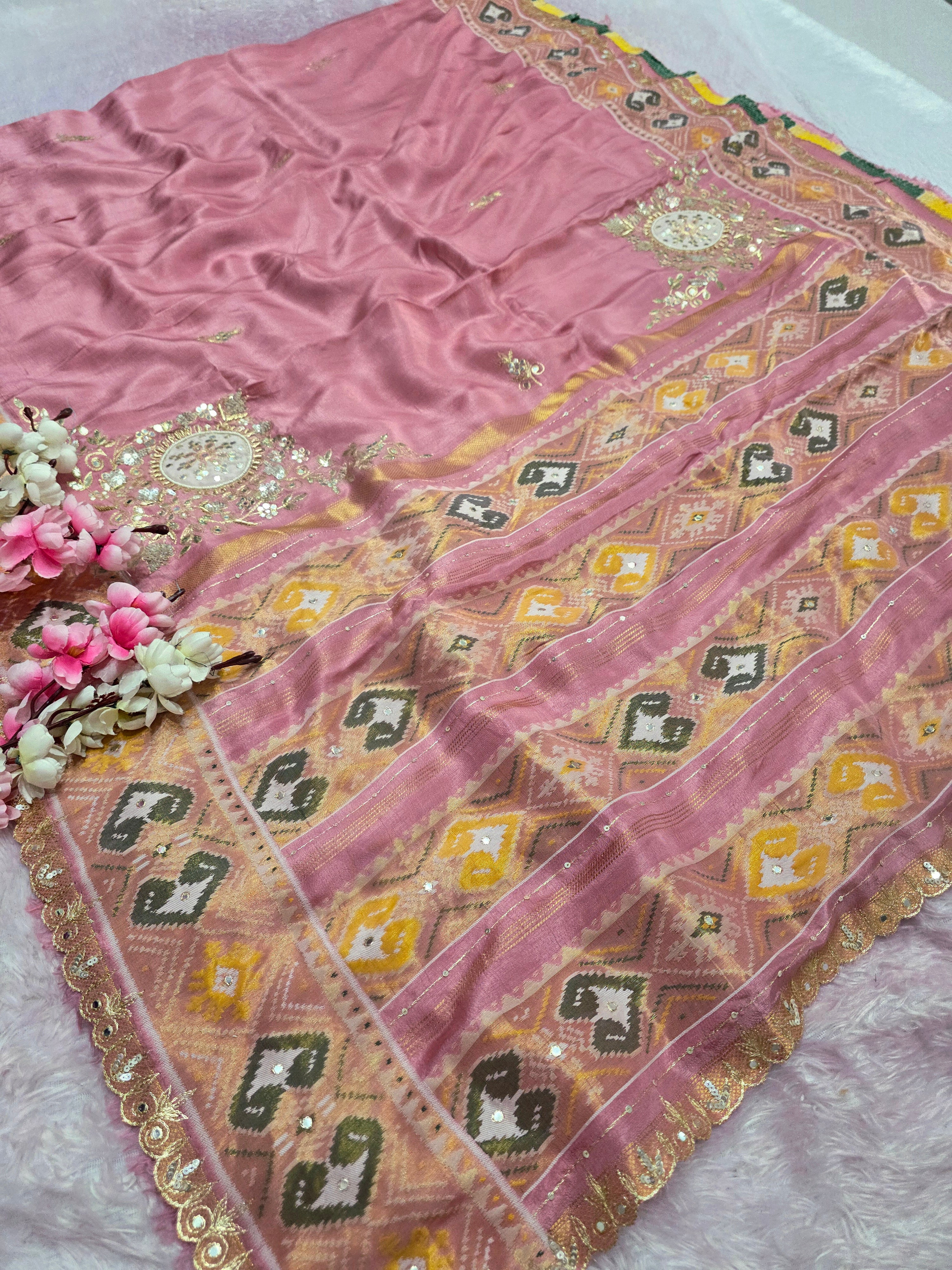 13705 Chitra Special Pure Patola Saree with Rajasthani Aari Tari Work
