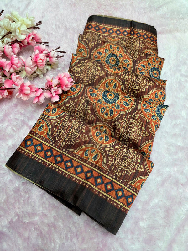 970006 Traditional Ajrakh Print Kozy Silk Light Weight Saree