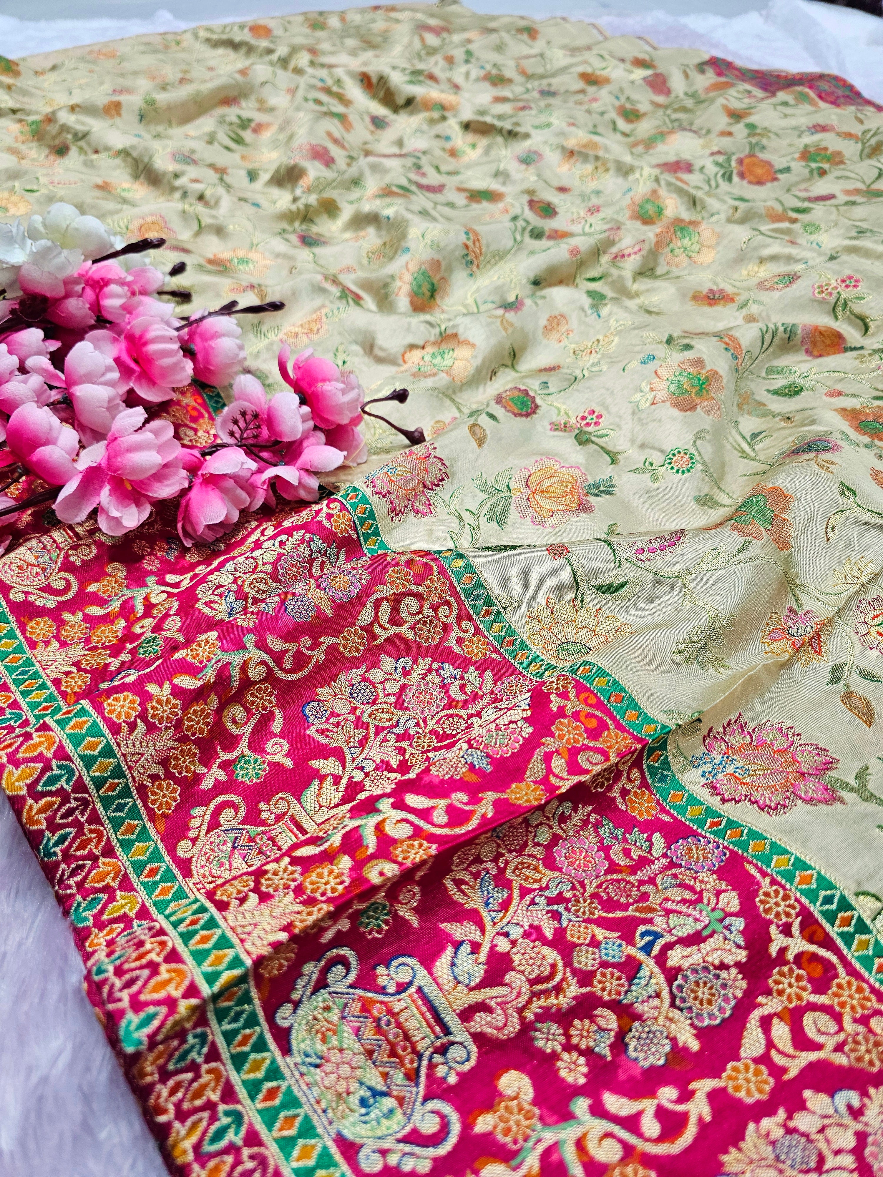 989002 Exclusive Pashmina Kashmiri Work Pure Viscos Silk Saree