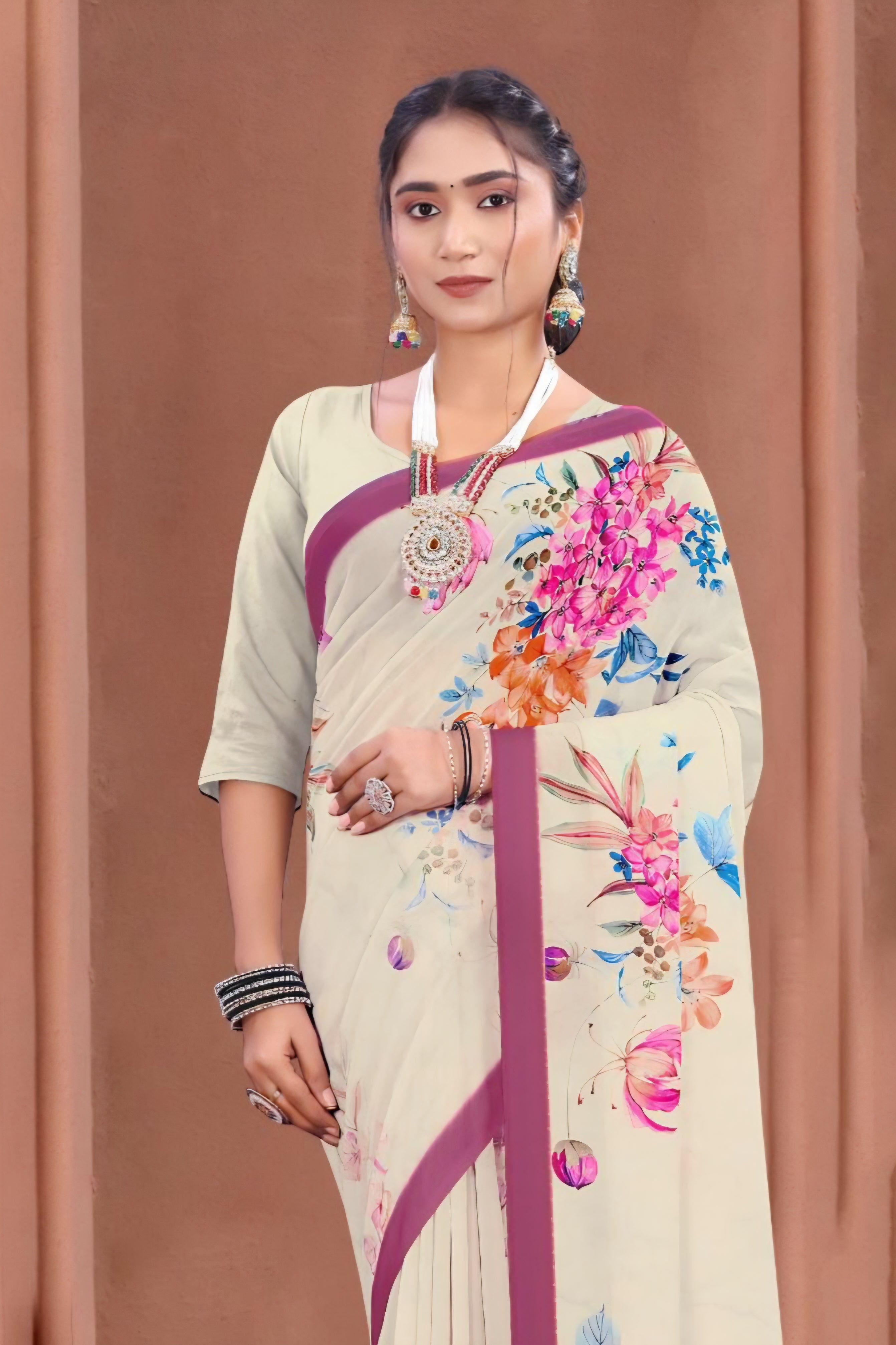 102907 Chitra Special Digital Print Georgette Crepe Saree