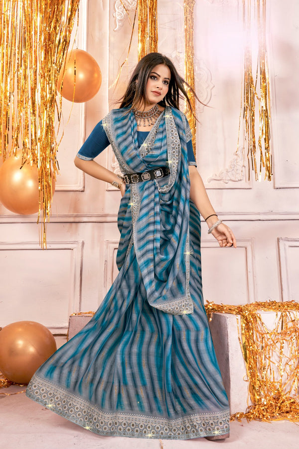 920004 Very Soft Crepe Silk Printed Saree - Blue