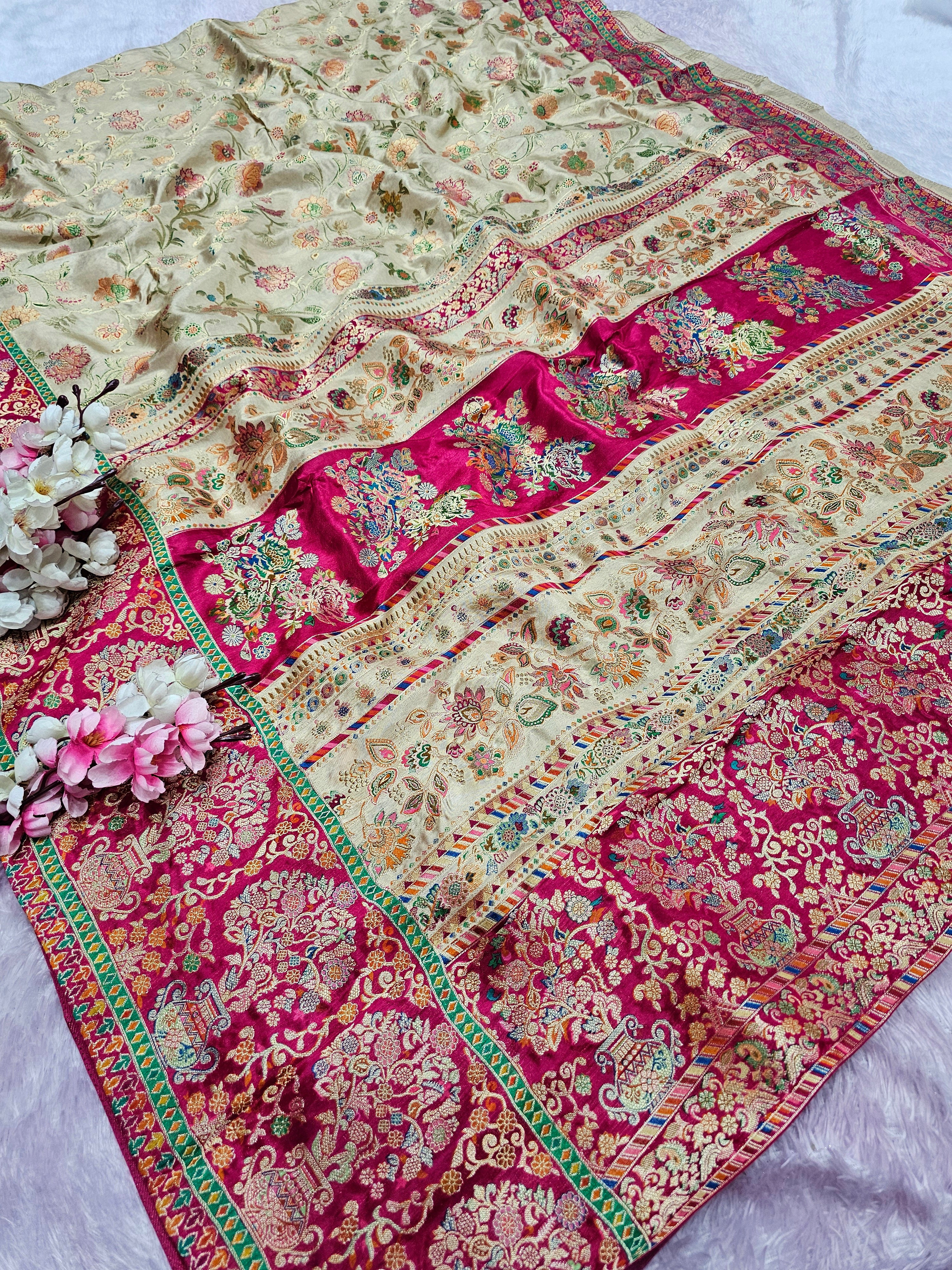 989002 Exclusive Pashmina Kashmiri Work Pure Viscos Silk Saree