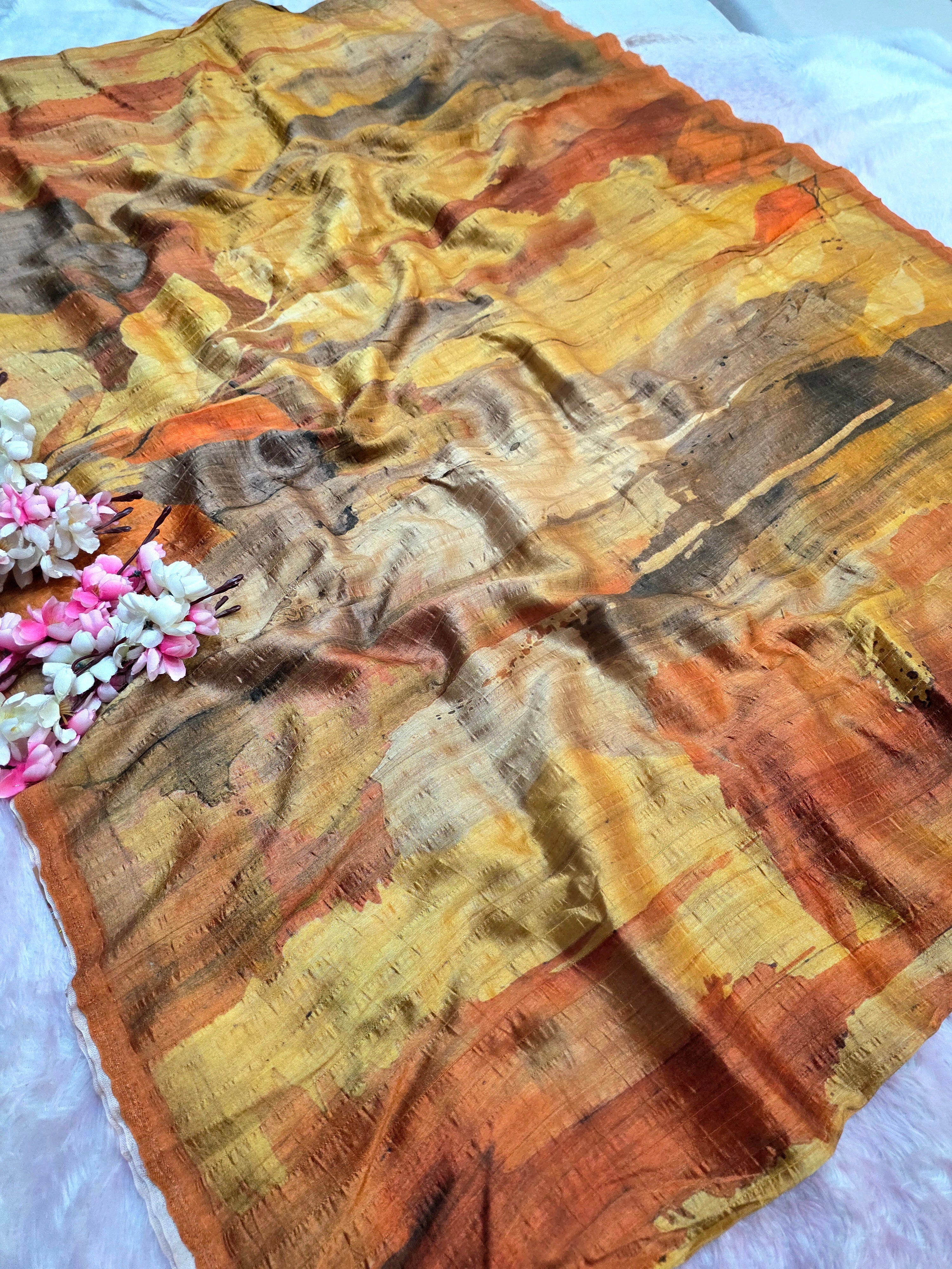 CA0765 Designer Printed Semi Taser Silk Saree - Mustered