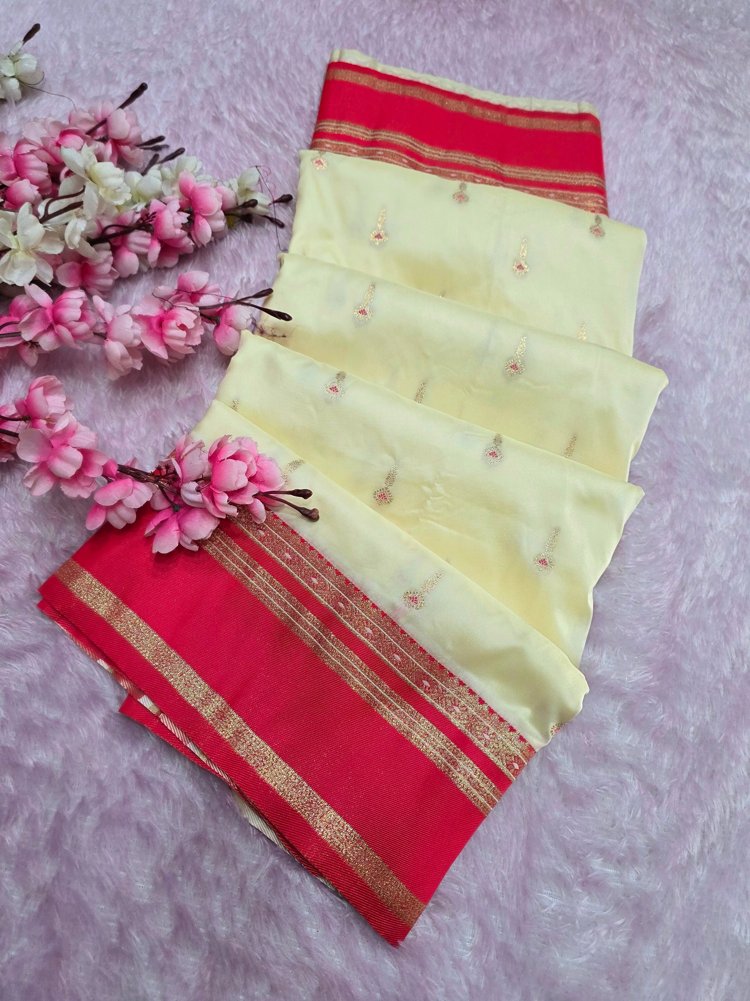 992005 Banarasi Soft Silk Saree with Small Buti - Red White