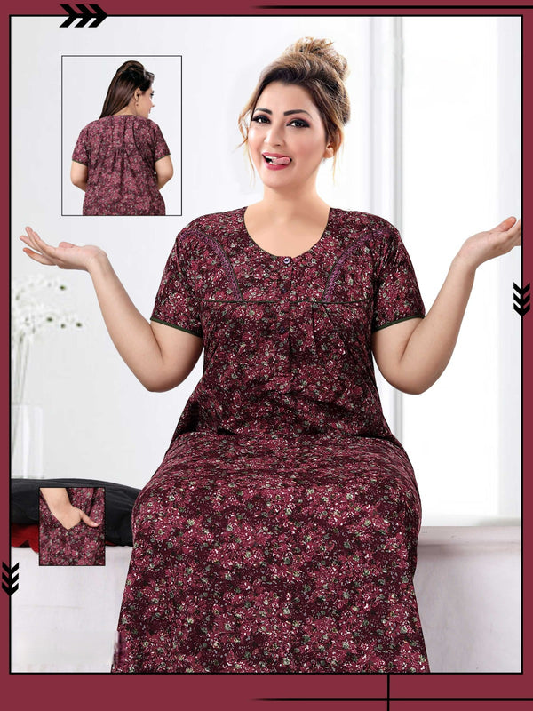888012 Very Soft And Comfortable Night Gown with One Side Pocket - Wine