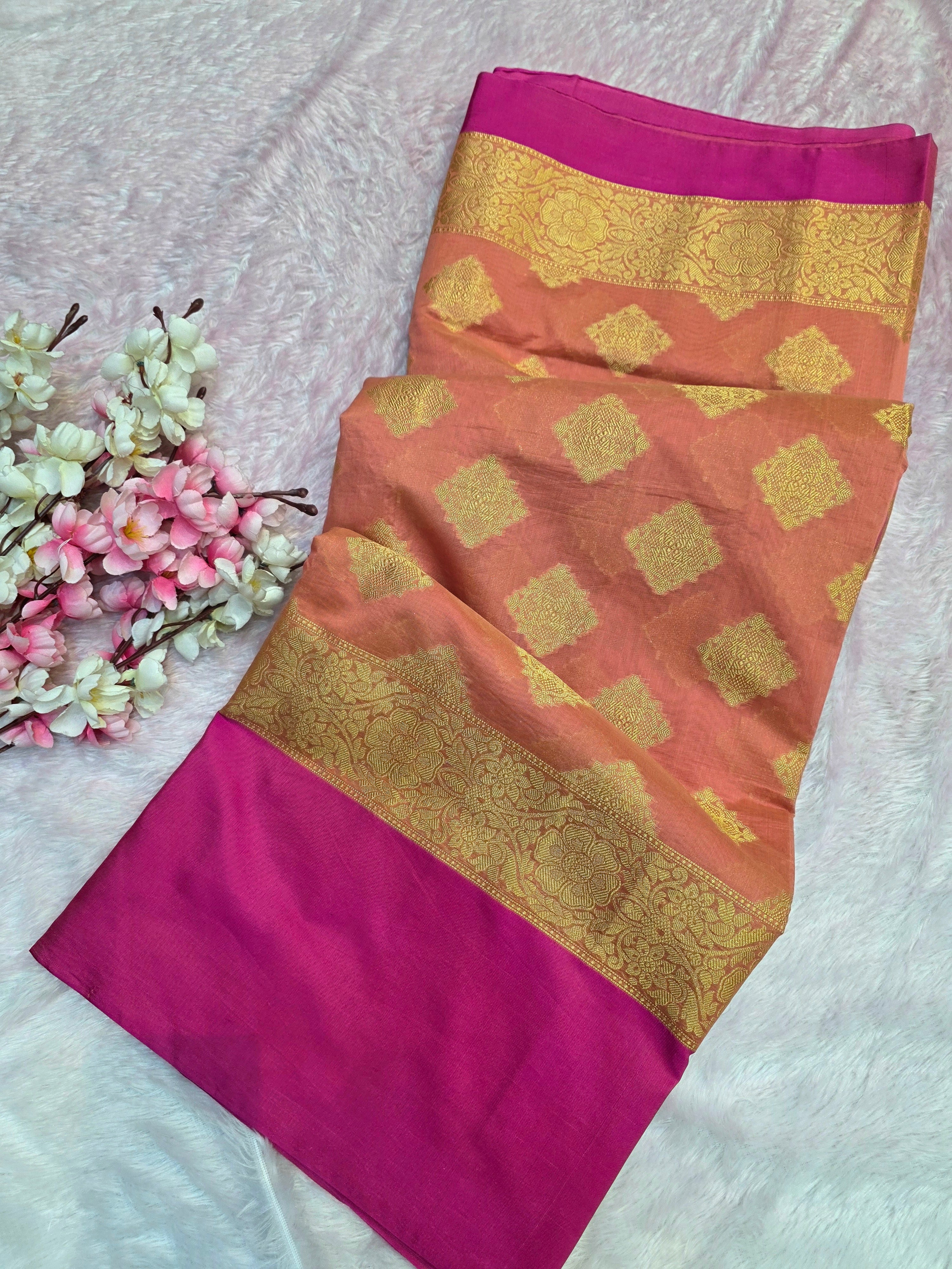 103502 Beautiful Banarasi Zari Weaving Pure Banarasi Cotton Saree with Heavy Weaving Blouse