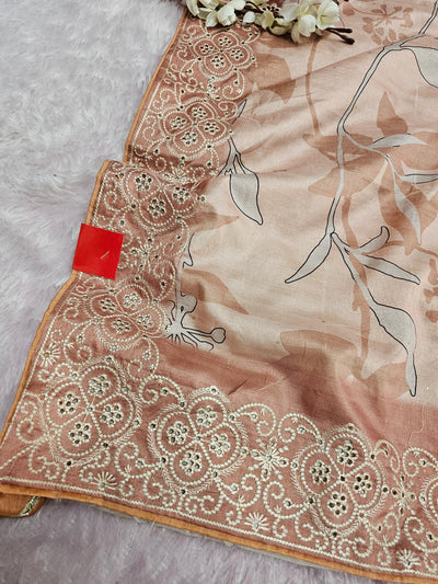शुद्ध टसर सिल्क हाथ से बनी लेहरिया साड़ी प्रीमियम गोटापट्टी वर्क के साथ - 8837