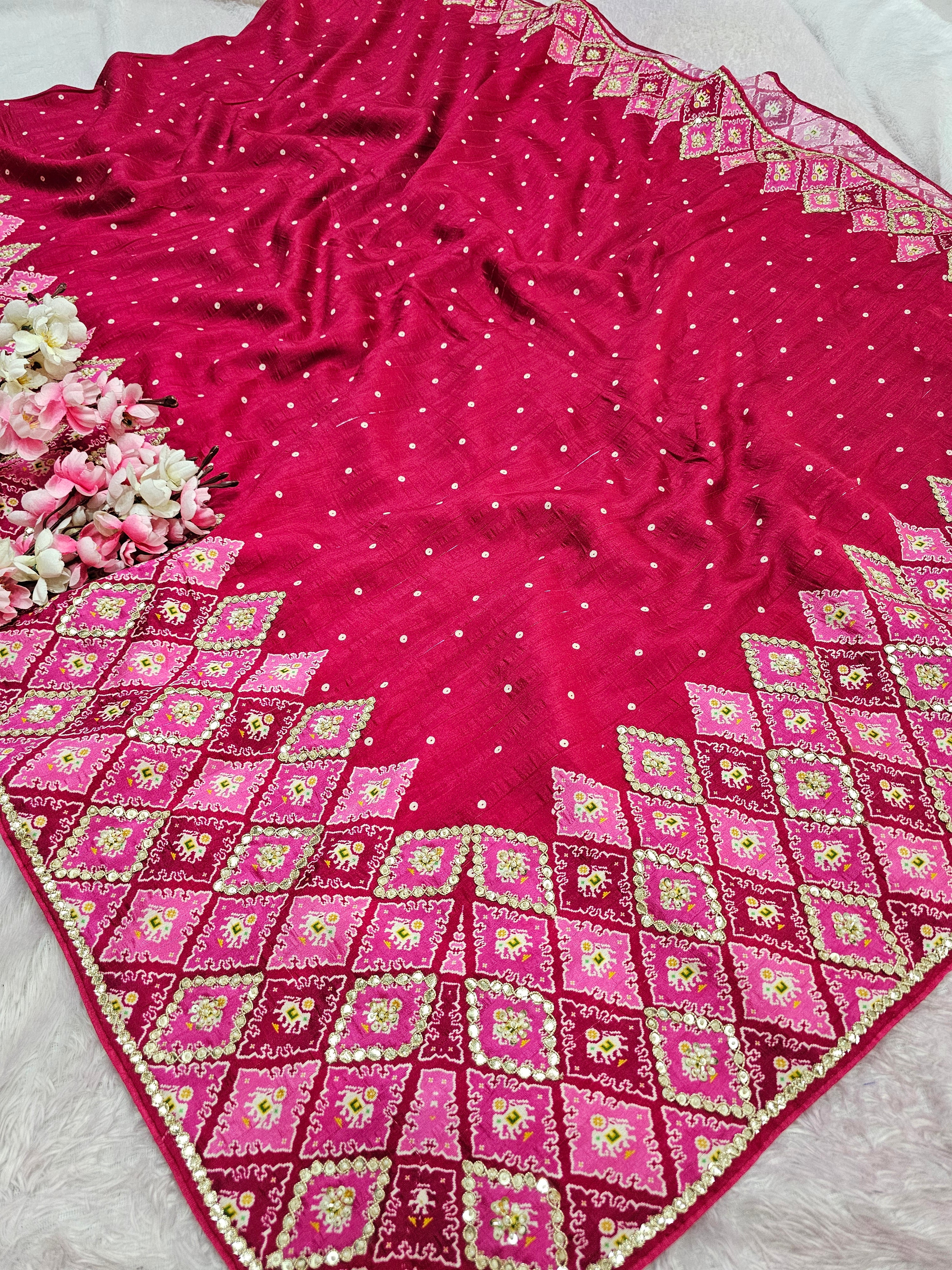 12592 Chitra Special Pure Patola Saree with Rajasthani Gota Patti Work