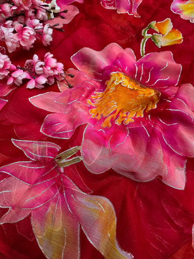 644001 एक्सक्लूसिव शिफॉन फ्लावर प्रिंट साड़ी - हरा 