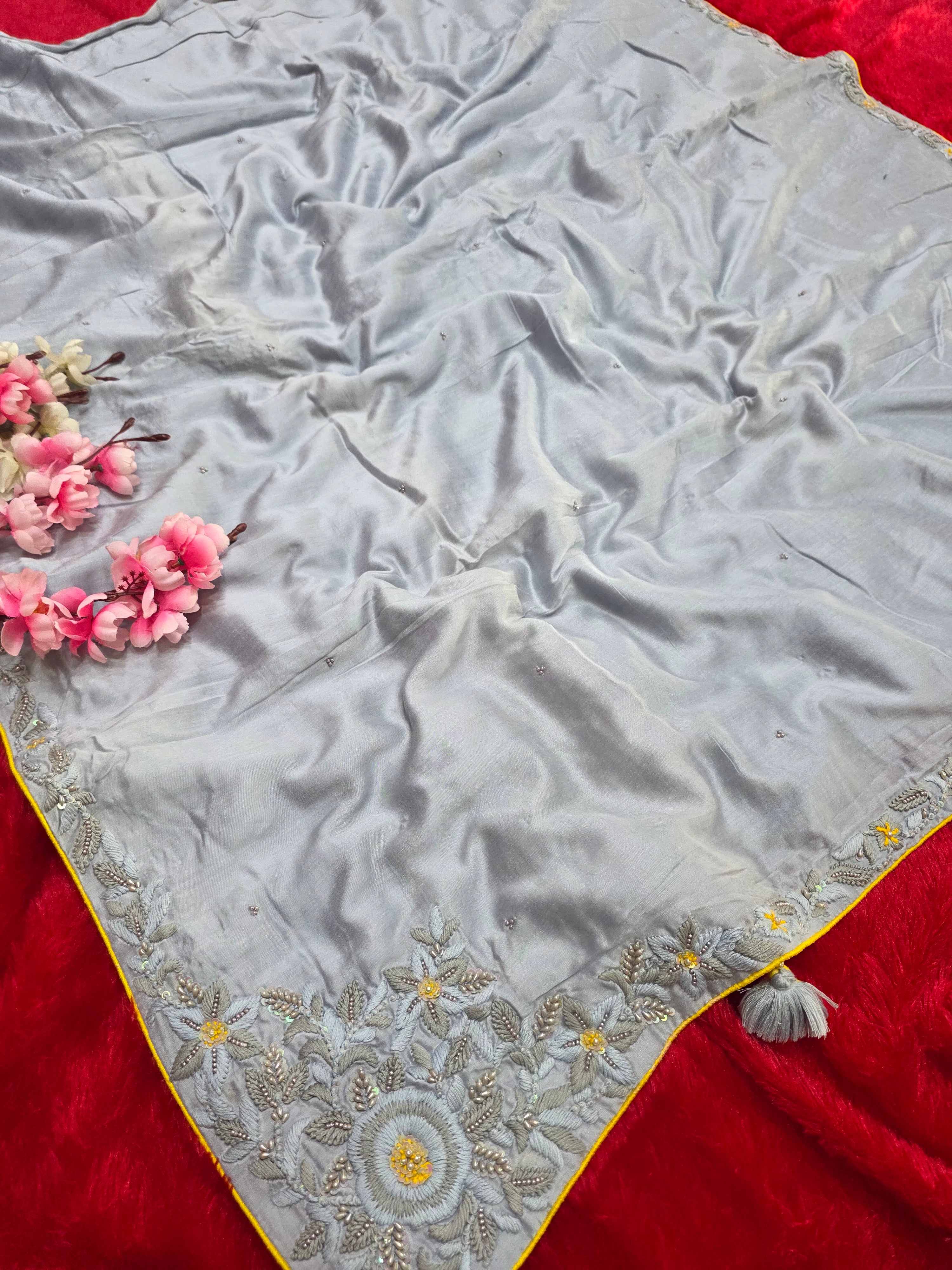 शुद्ध टसर सिल्क हाथ से बनी लेहरिया साड़ी प्रीमियम गोटापट्टी वर्क के साथ - 8837