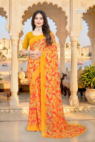 2308 Very Soft Danedar Georgette Flower Print Saree