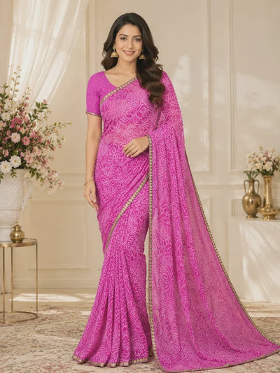 916003 Rajasthani Bandhani with Border - Pink
