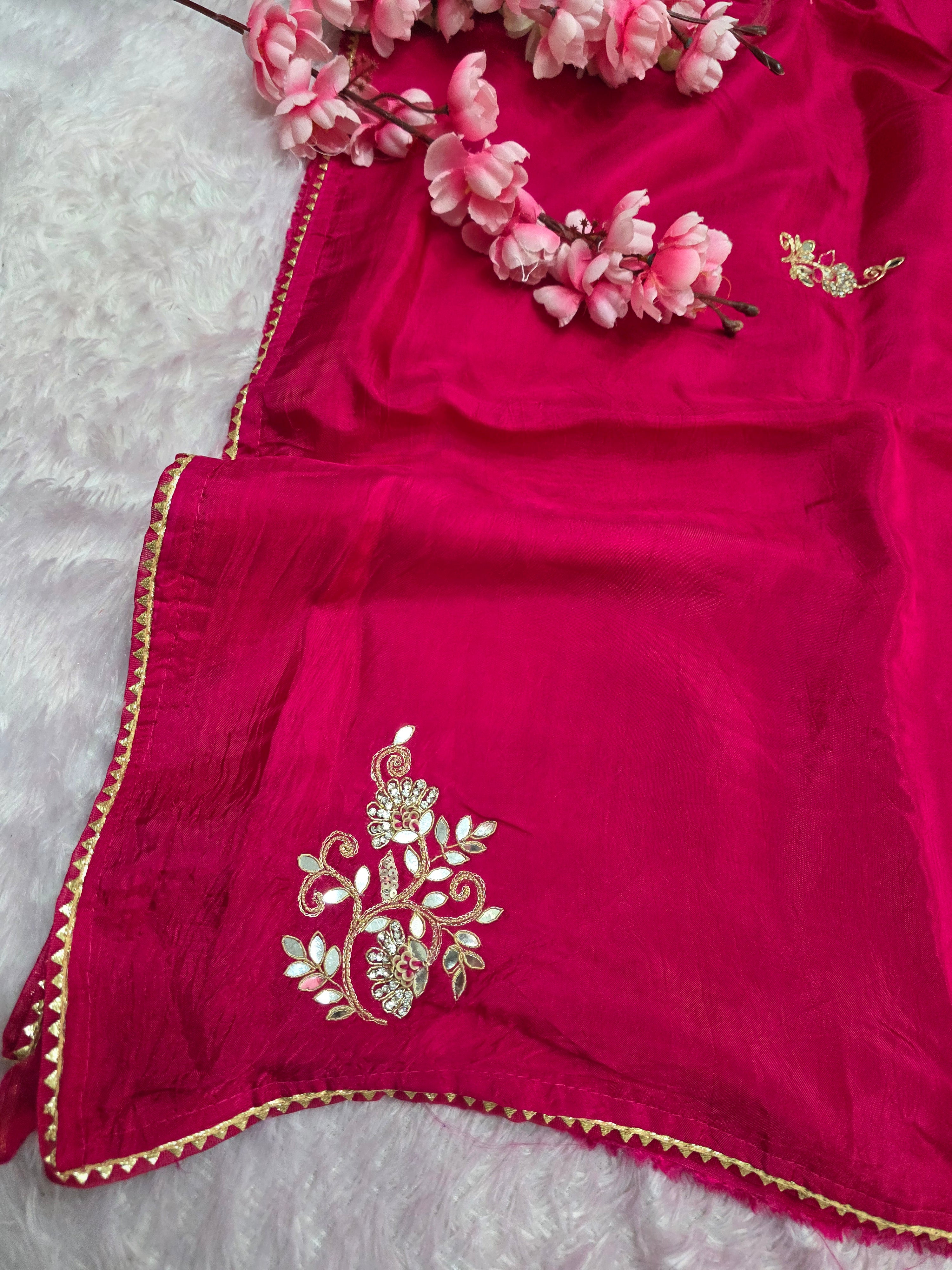 12459 Designer Pure Upada Silk Traditional Rajasthani Saree with Gota Patti Work - Rani