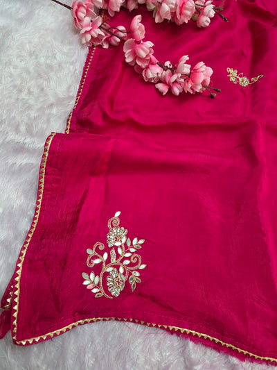 12459 Designer Pure Upada Silk Traditional Rajasthani Saree with Gota Patti Work - Rani