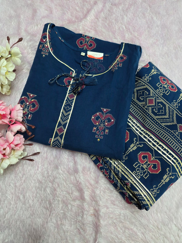 7485 Pure Cotton Straight Printed Cotton Kurti With Printed Skirt