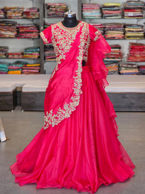 8979 Premium Organza Lehanga Dress with Heavy Blouse and Ready To Wear Stylish Dupatta