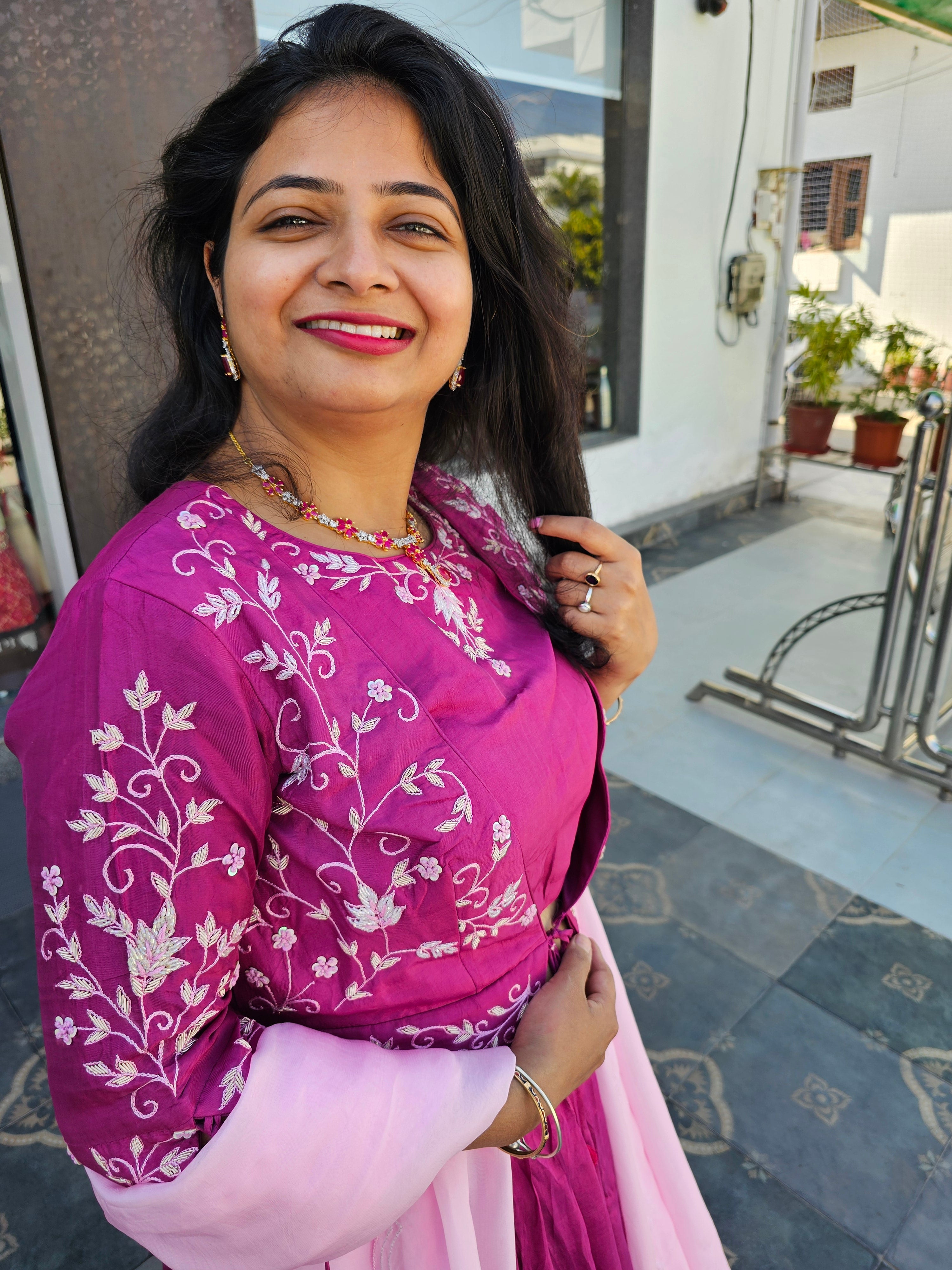 Zardosi Work Peplum Top Lehenga Set With Organza Dupatta