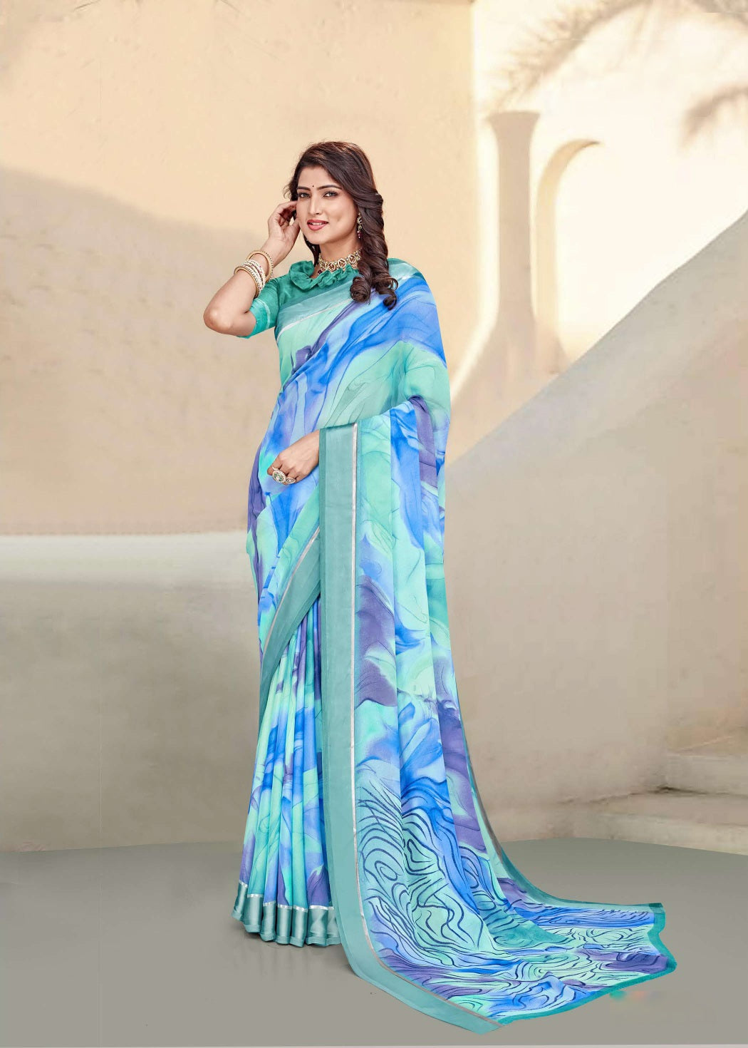 626009 हैवी जॉर्जेट डिजिटल प्रिंट साड़ी