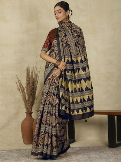 970003 Traditional Ajrakh Print Kozy Silk Light Weight Saree