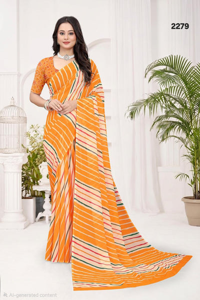 2279 Rajasthani Lehriya Orange Italian Crepe Silk Saree