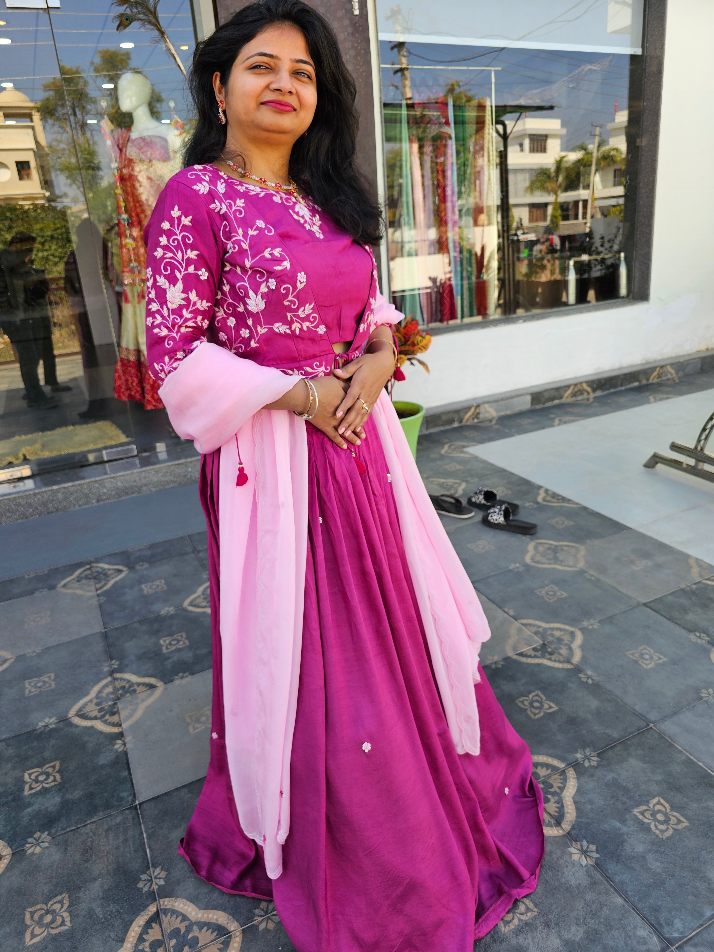 Zardosi Work Peplum Top Lehenga Set With Organza Dupatta