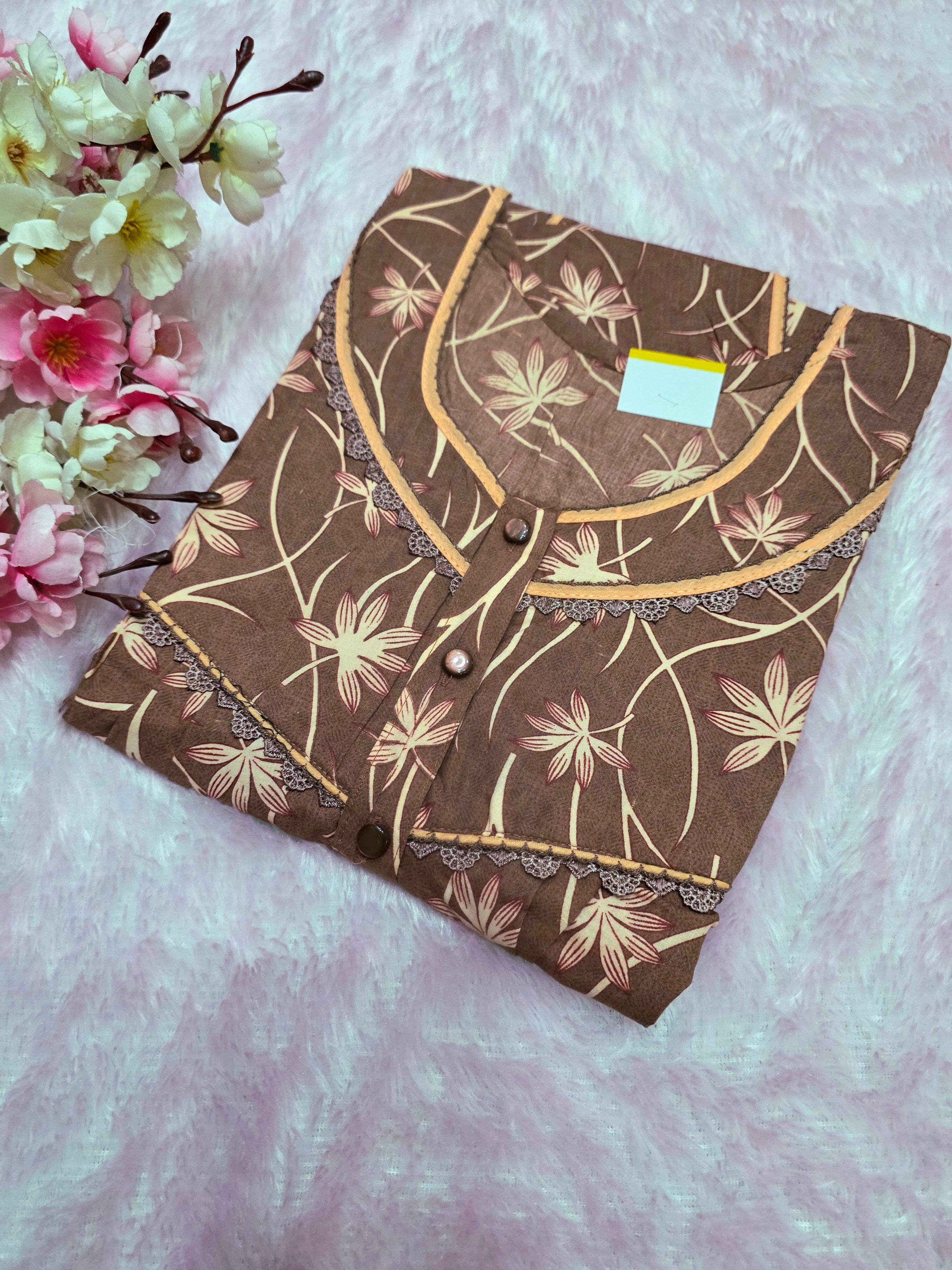 888004 Very Soft And Comfortable Night Gown with One Side Pocket - Brown