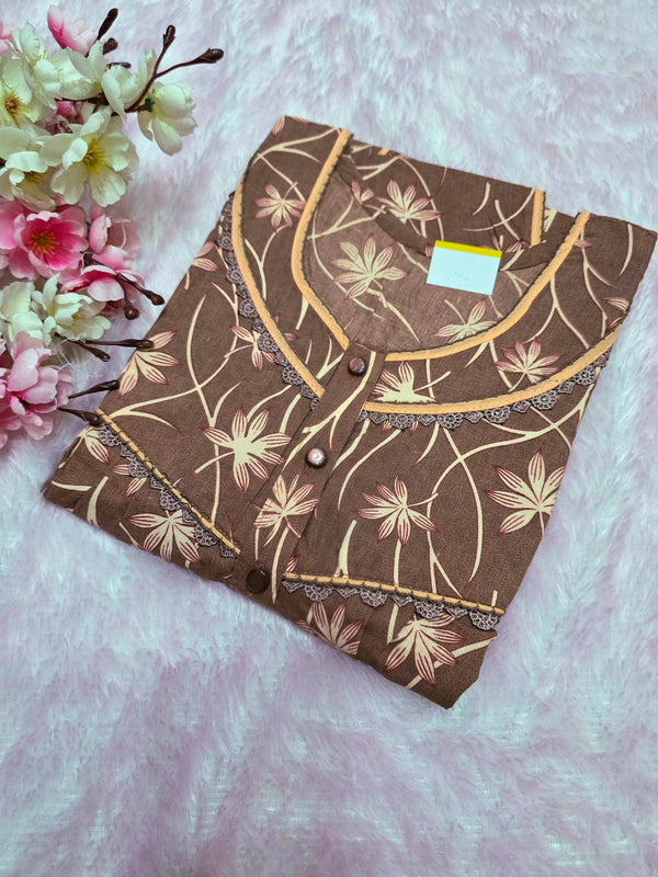 888004 Very Soft And Comfortable Night Gown with One Side Pocket - Brown