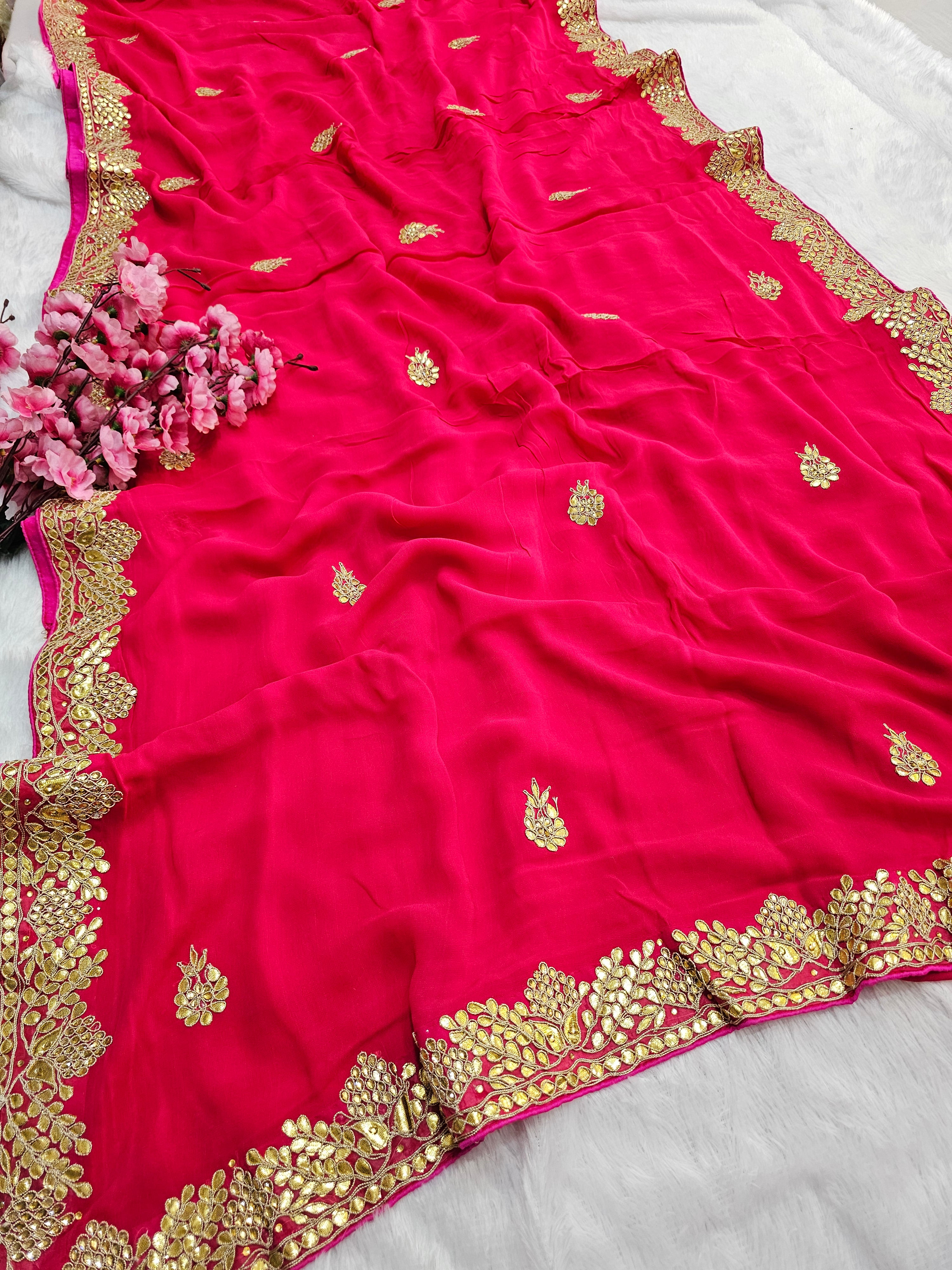 782016 Rajasthani Gota Patti Pure Georgette Saree - Rani