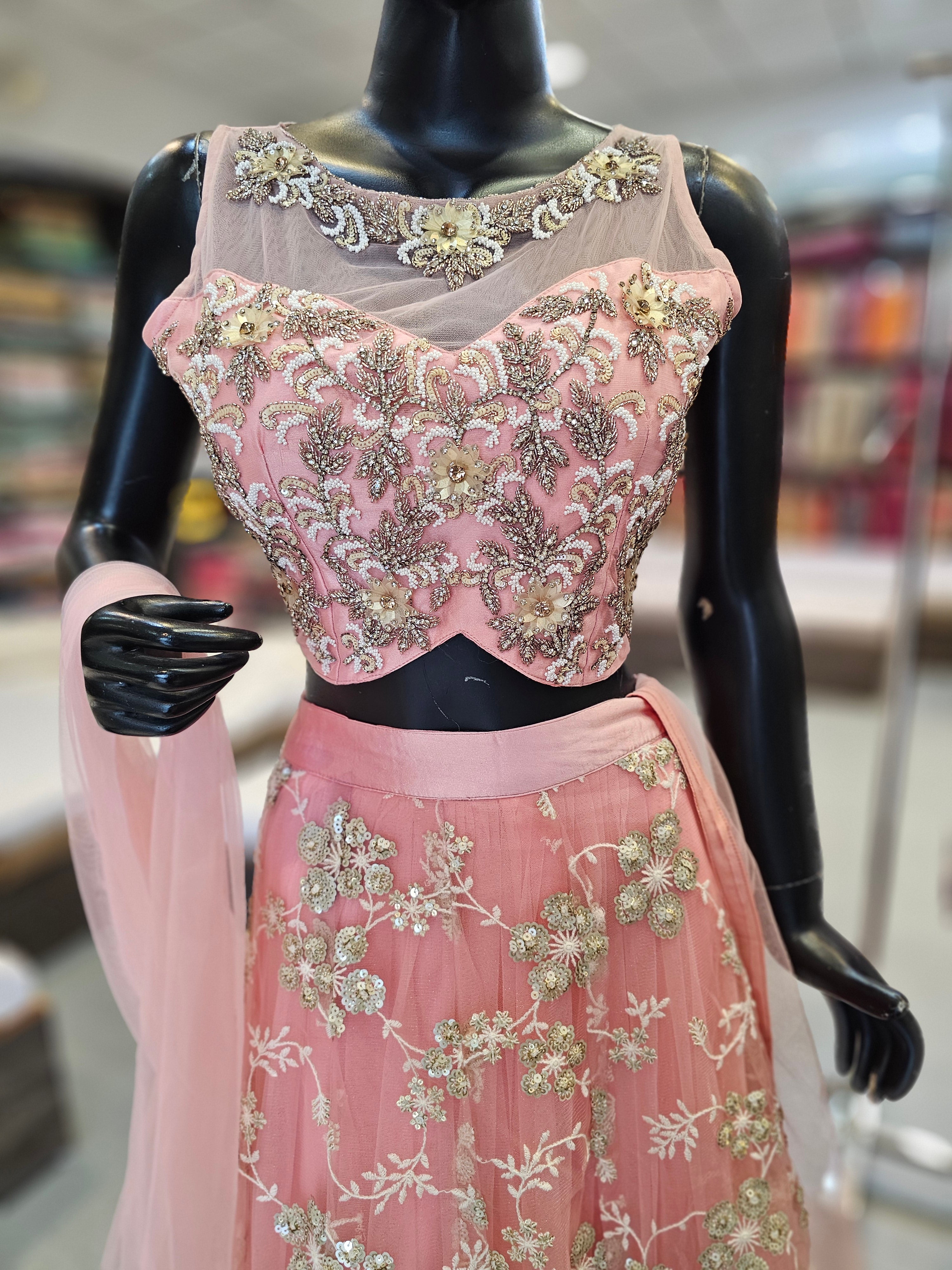 9340 Designer Lehenga with Sequence Work and Stylish Stitched Blouse With Net Dupatta