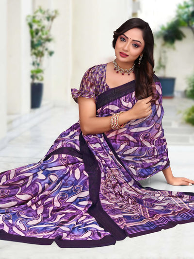 914002 Premium Georgette Saree with Unique Print - Purple