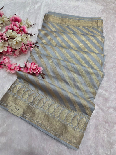 842002 Unique Banarasi Lehariya Saree - Gray