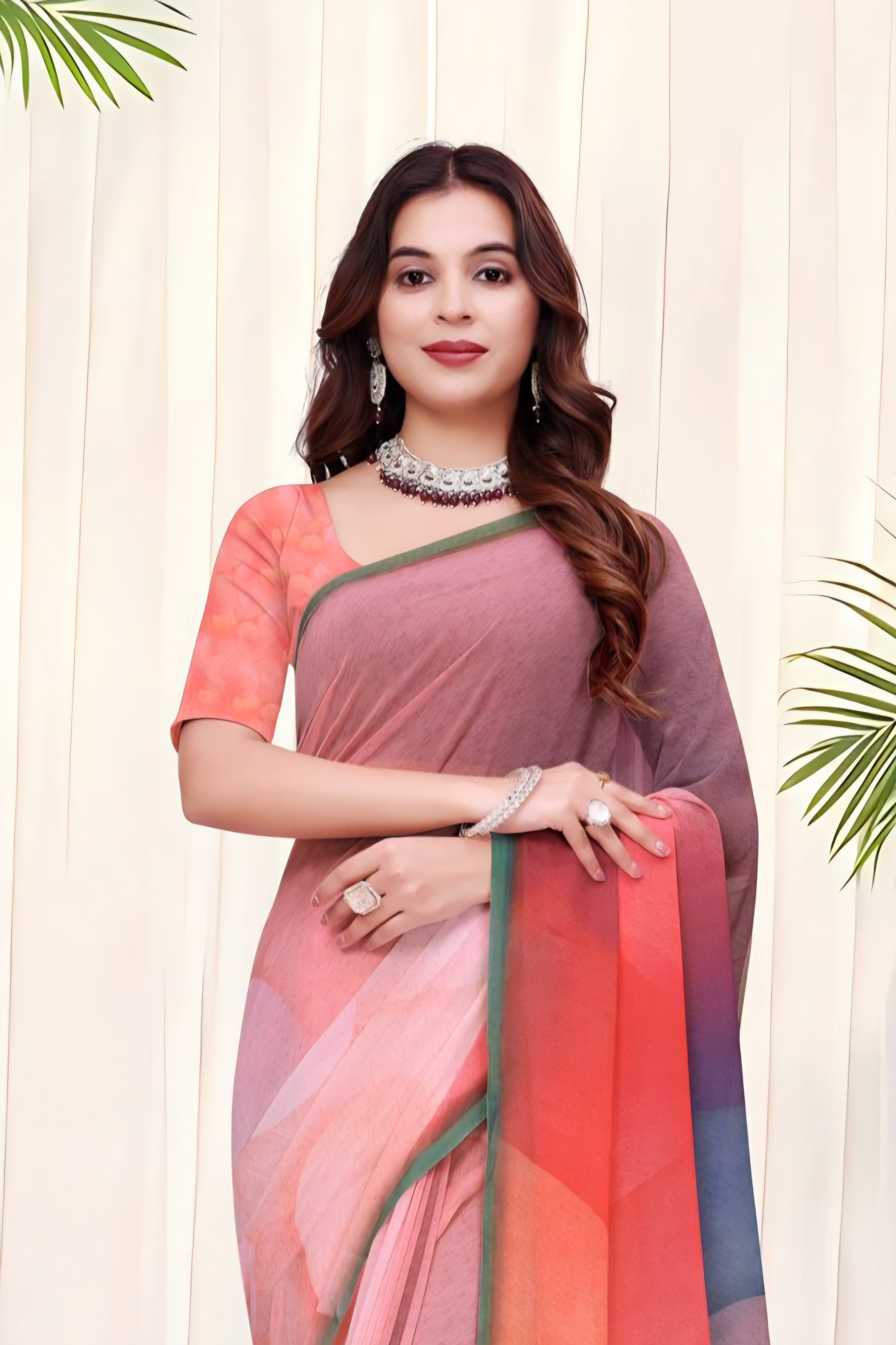 695012 डिजिटल फ्लावर प्रिंट जॉर्जेट क्रेप साड़ी