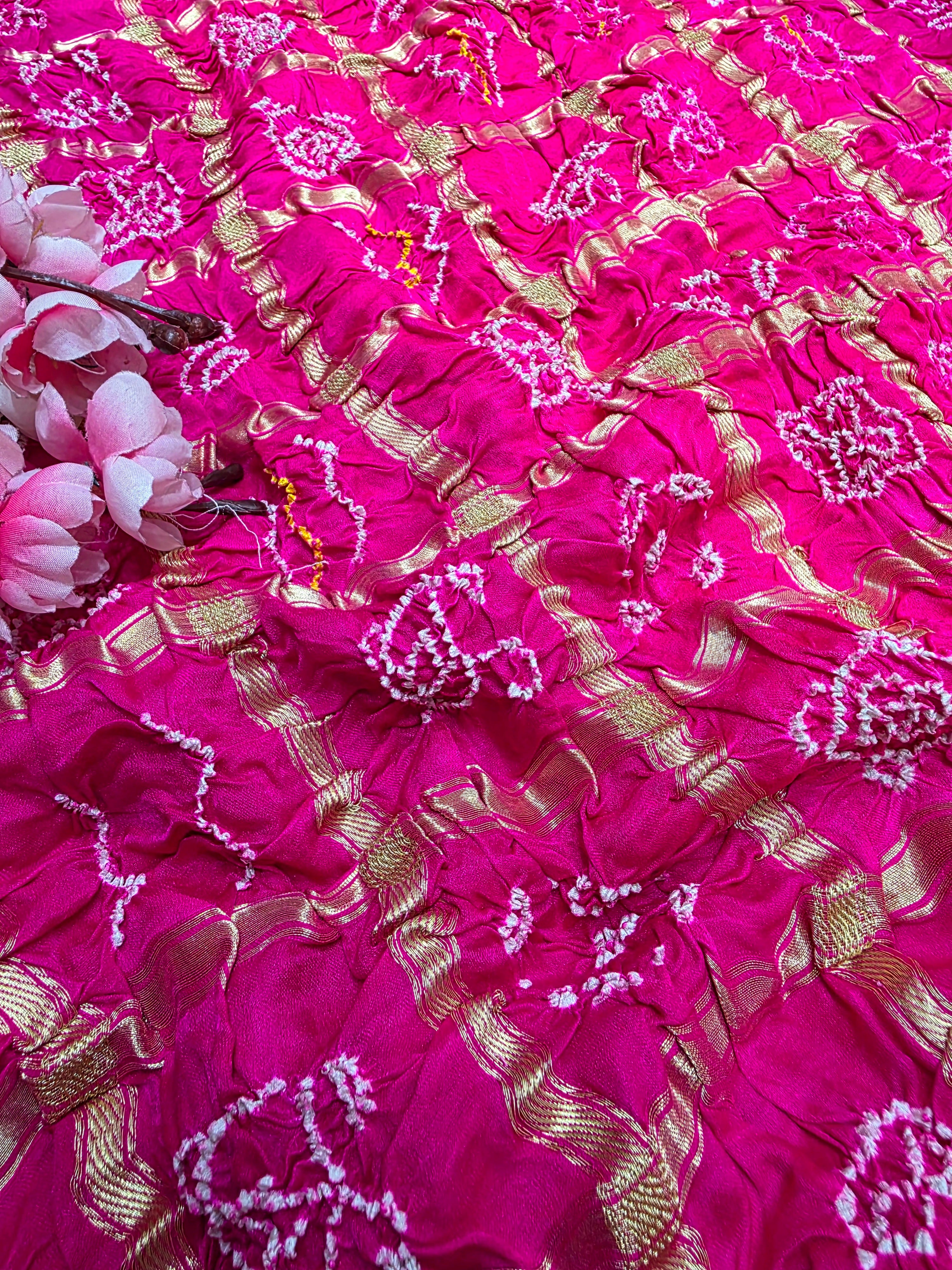 C75002 Premium Ghatchola Hand Bandhani Gajji Silk Saree Shaded - Pink and Gajari