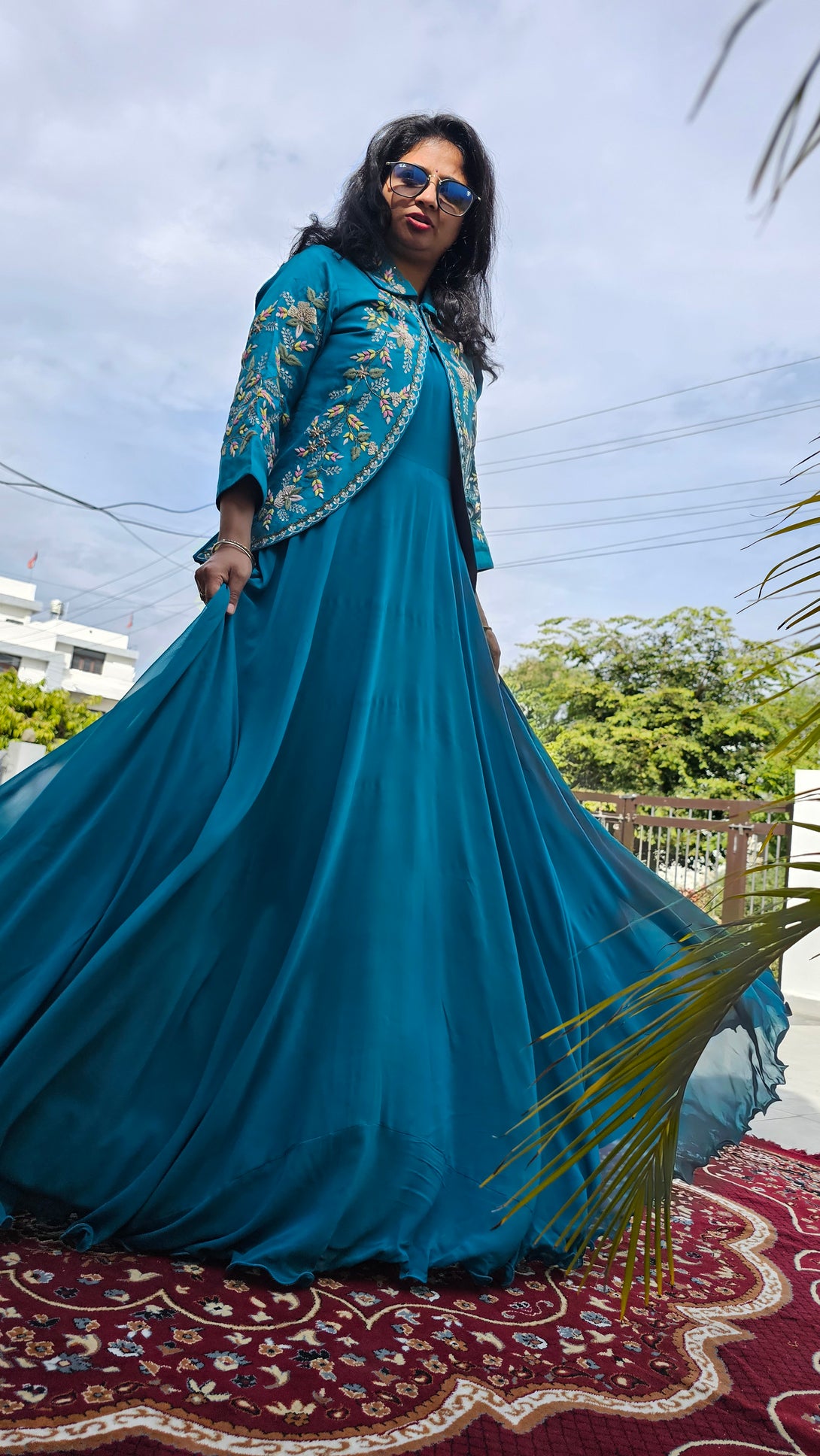 10090 Premium Pure Georgette Designer Gown With Jacket having Hand