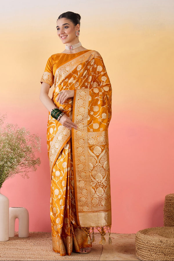 912001 Jhankar Zal Work Banarasi Satin Silk Saree - Orange