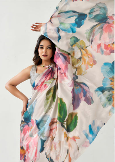 101303 Bollywood Style Digital Print Soft Italian Crepe Silk Saree