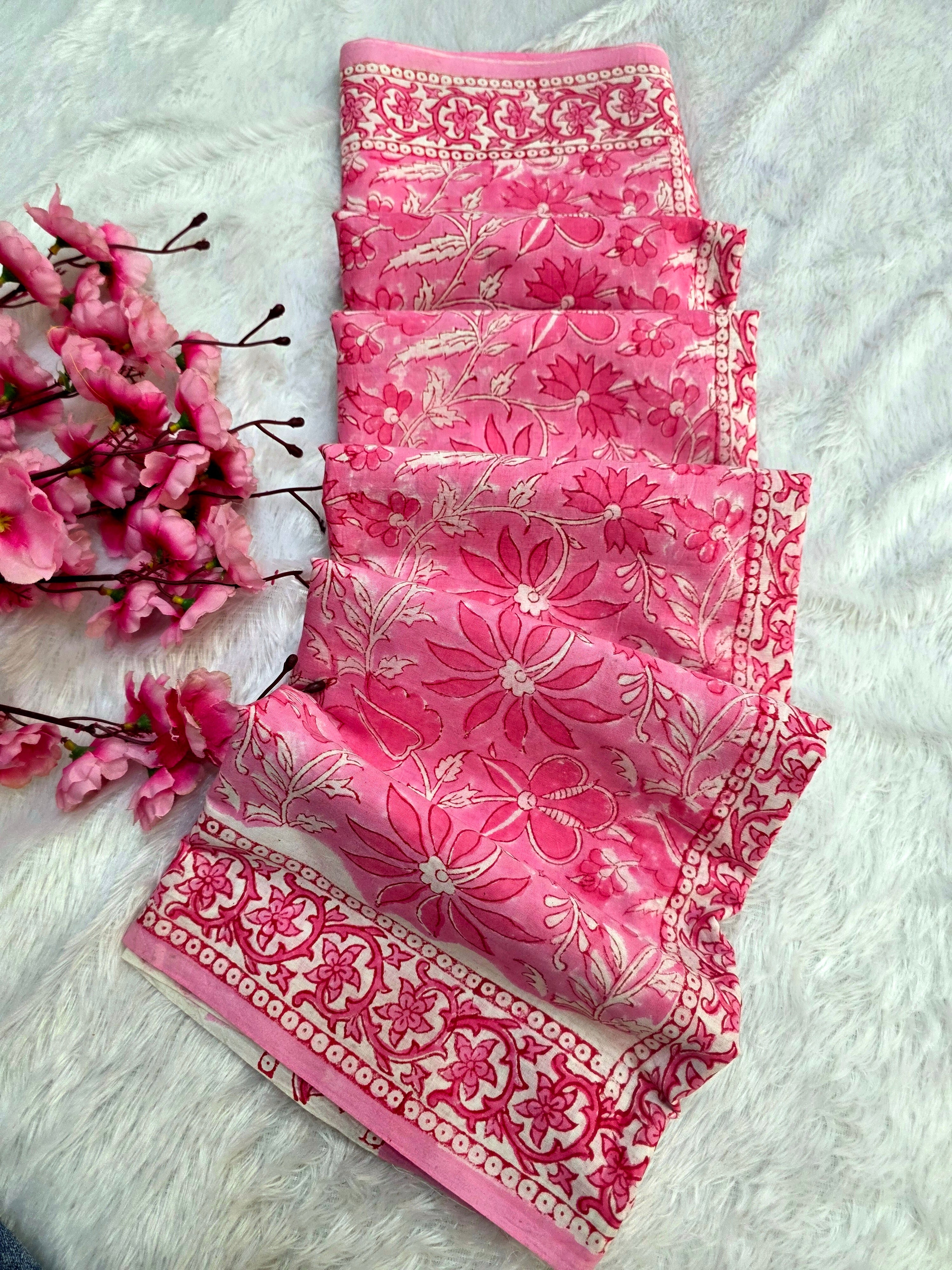 809004 Rajasthani Traditional Pure Malmal Cotton Hand block Printed Saree